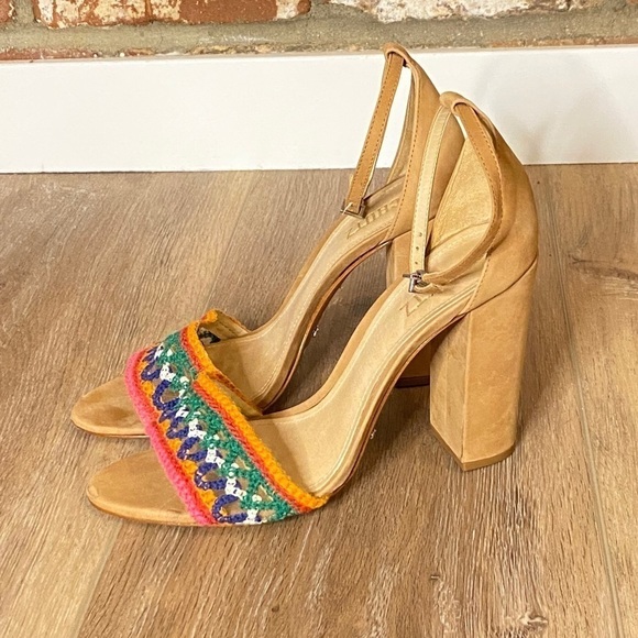 SCHUTZ Joannas Ankle Strap heel Sandals multi color boho summer size 9.5B - Picture 2 of 8